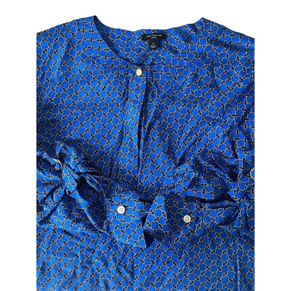 Ann Taylor Size Small 100% Silk Chain Link Print 3/4 Sleeves Blouse Top - Picture 3 of 8